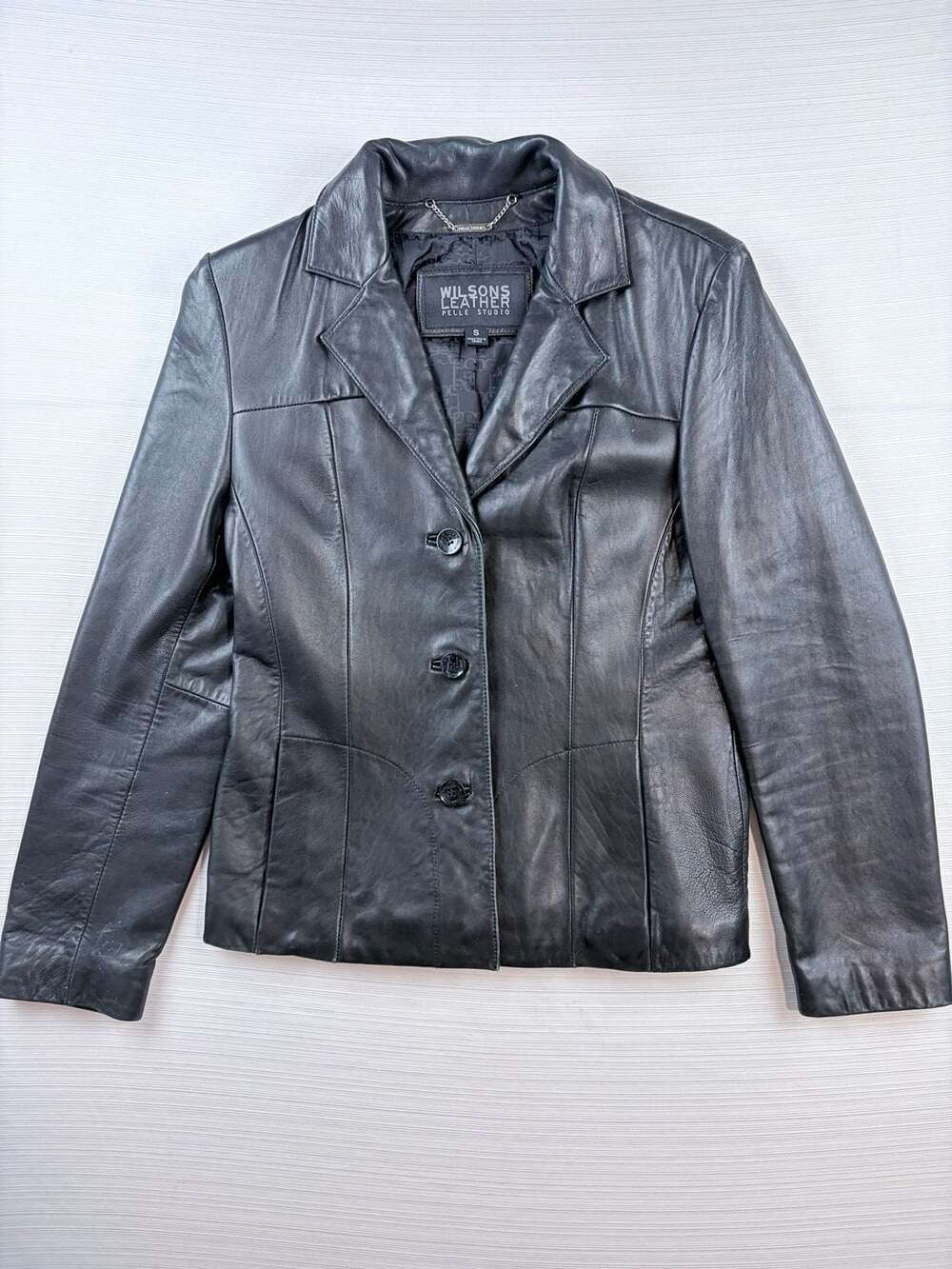 Wilsons Leather Pelle Studio Black Leather Blazer Jacket Size S